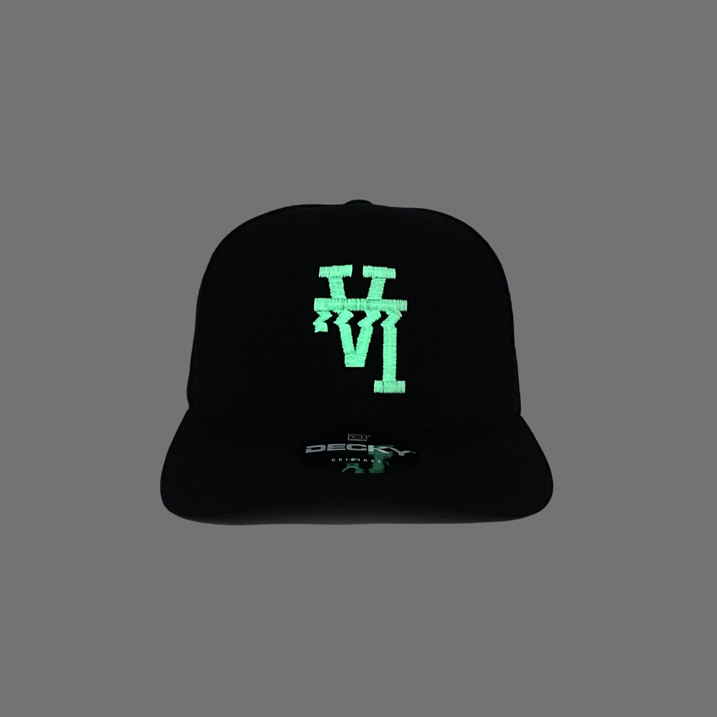 Los Angeles LA Wavy Upside Down Trucker Hat in Black GLOW In The Dark