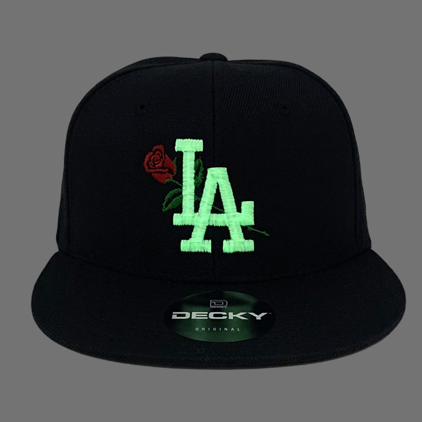 Los Angeles LA Rose Flower White Snapback Hat All Black GLOW In The Dark