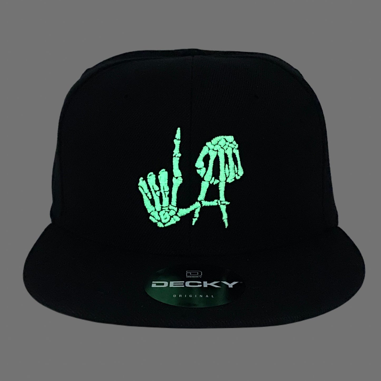 Los Angeles Bones Snapback Hat All Black GLOW In The Dark