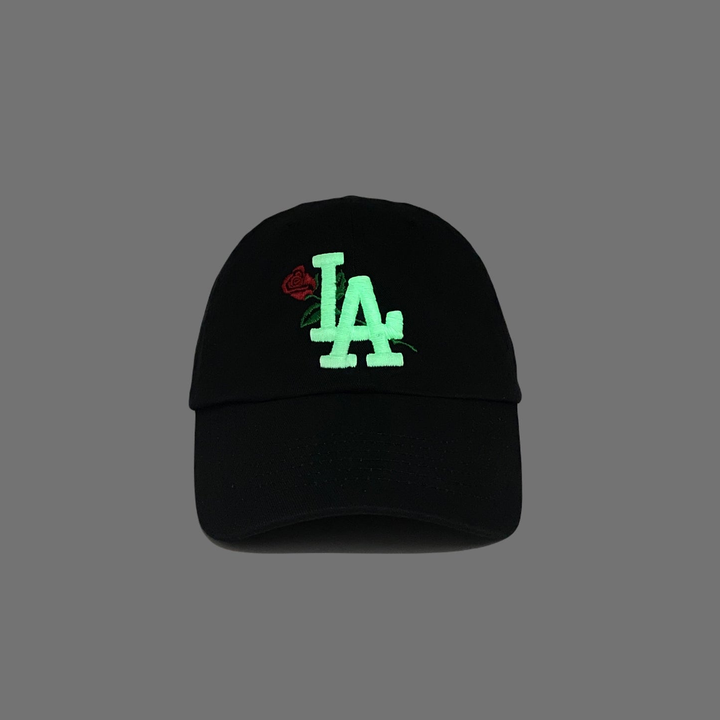 Los Angeles LA Rose Flower White Slouch Dad Hat GLOW In The Dark