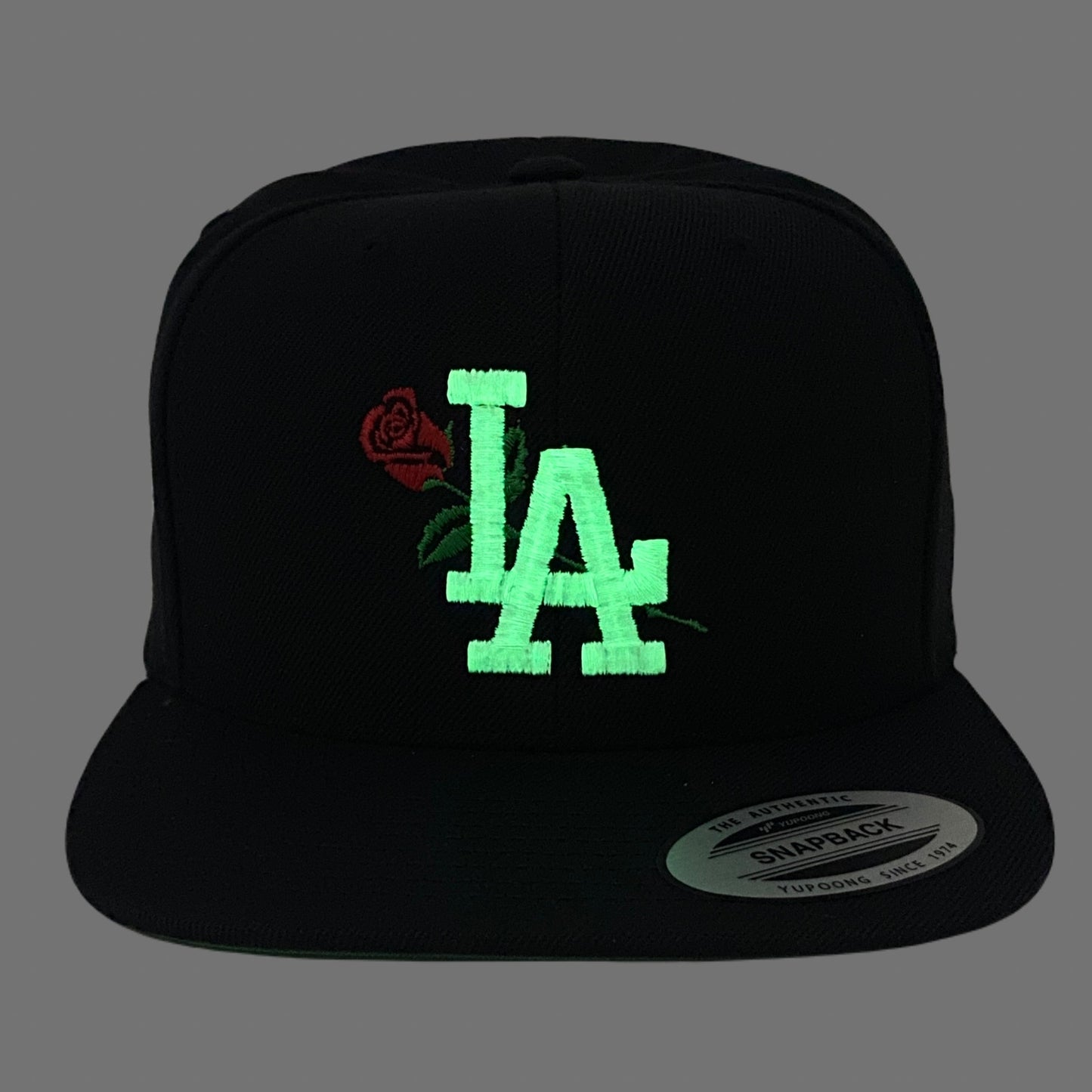 Los Angeles LA Rose Flower White Snapback Hat GLOW In The Dark
