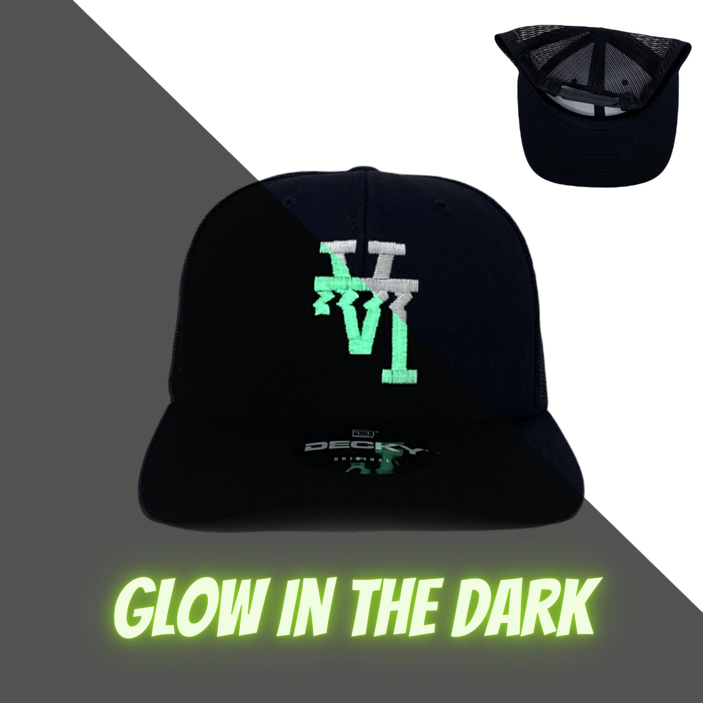 Los Angeles LA Wavy Upside Down Trucker Hat in Black GLOW In The Dark