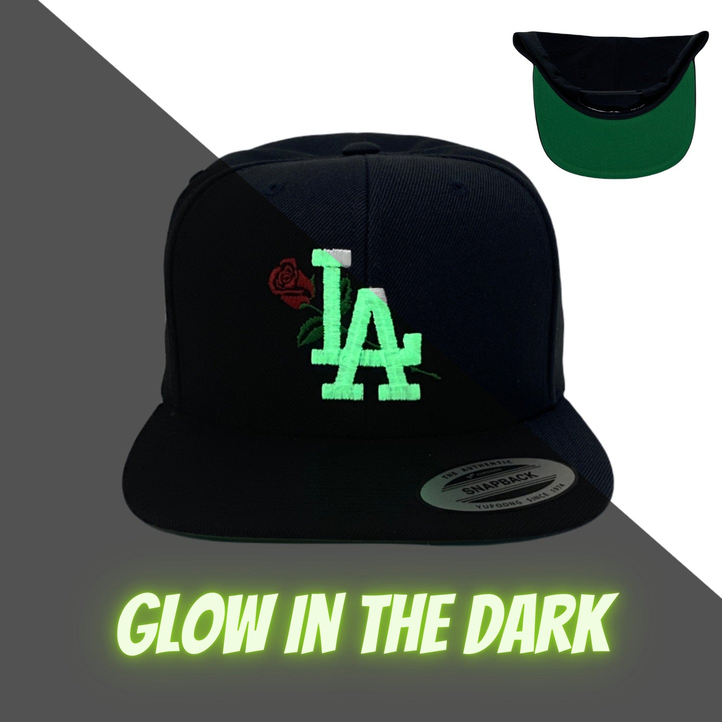 Los Angeles LA Rose Flower White Snapback Hat GLOW In The Dark