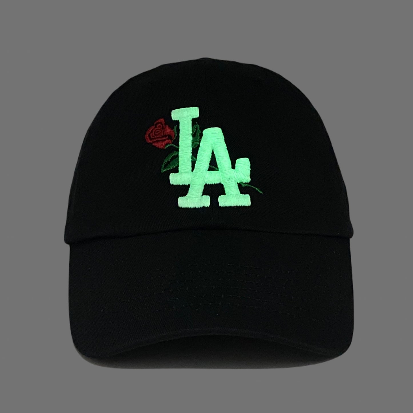 Los Angeles LA Rose Flower White Slouch Dad Hat GLOW In The Dark