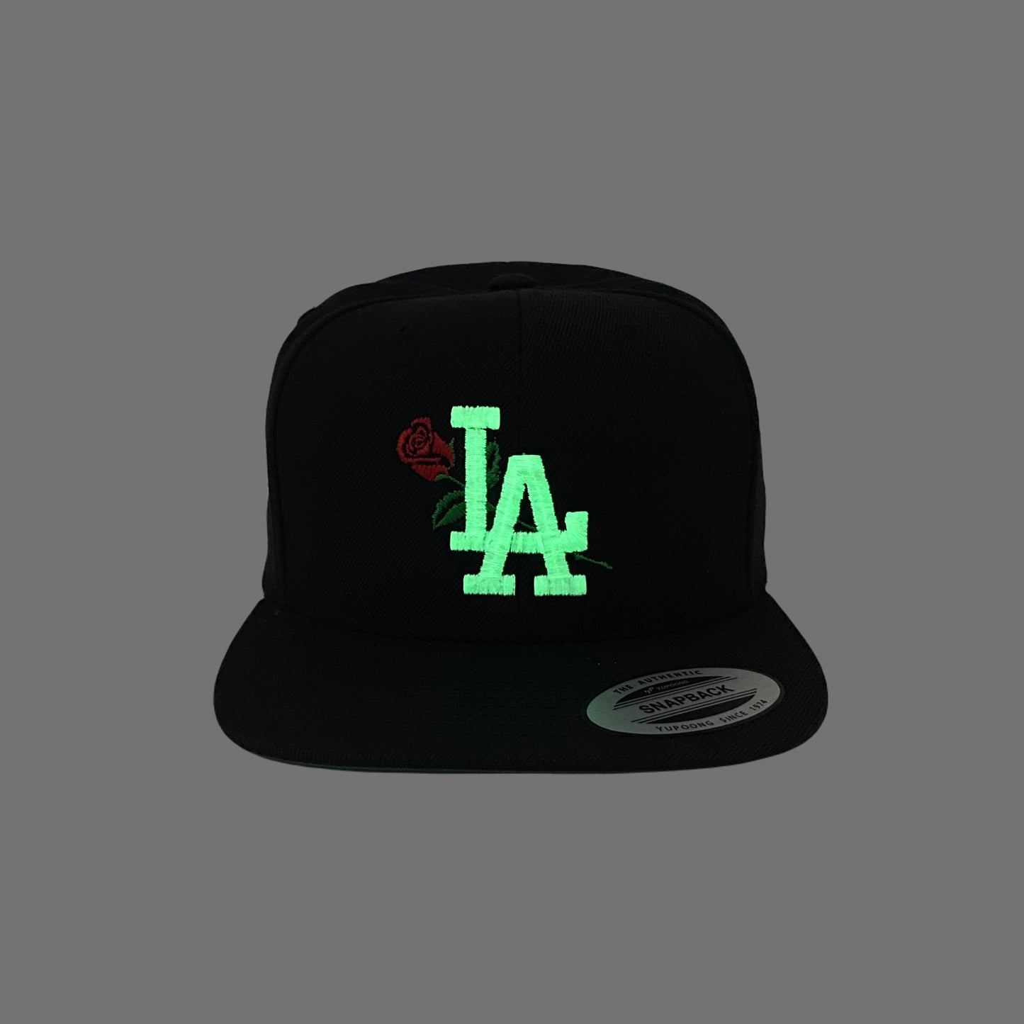 Los Angeles LA Rose Flower White Snapback Hat GLOW In The Dark