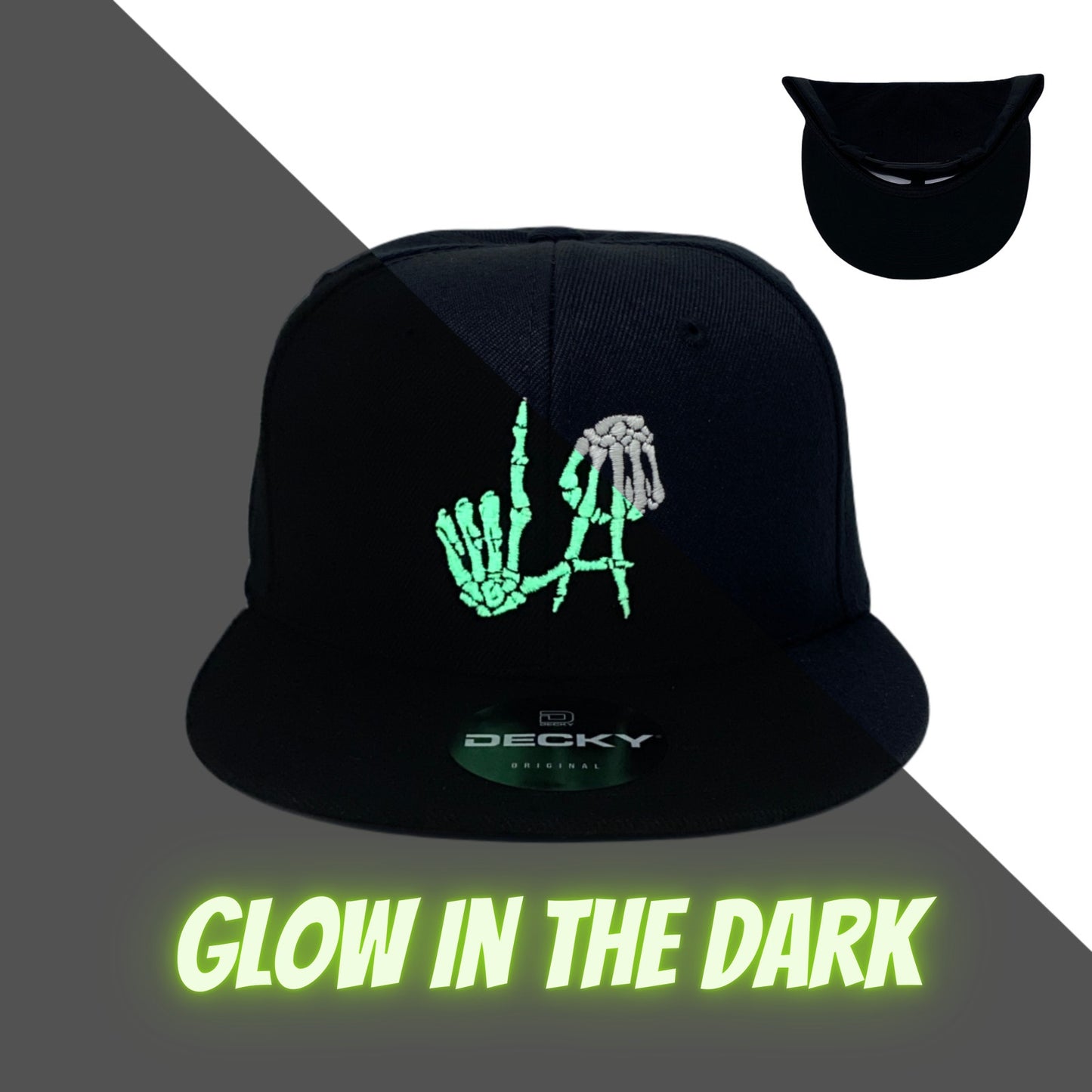 Los Angeles Bones Snapback Hat All Black GLOW In The Dark