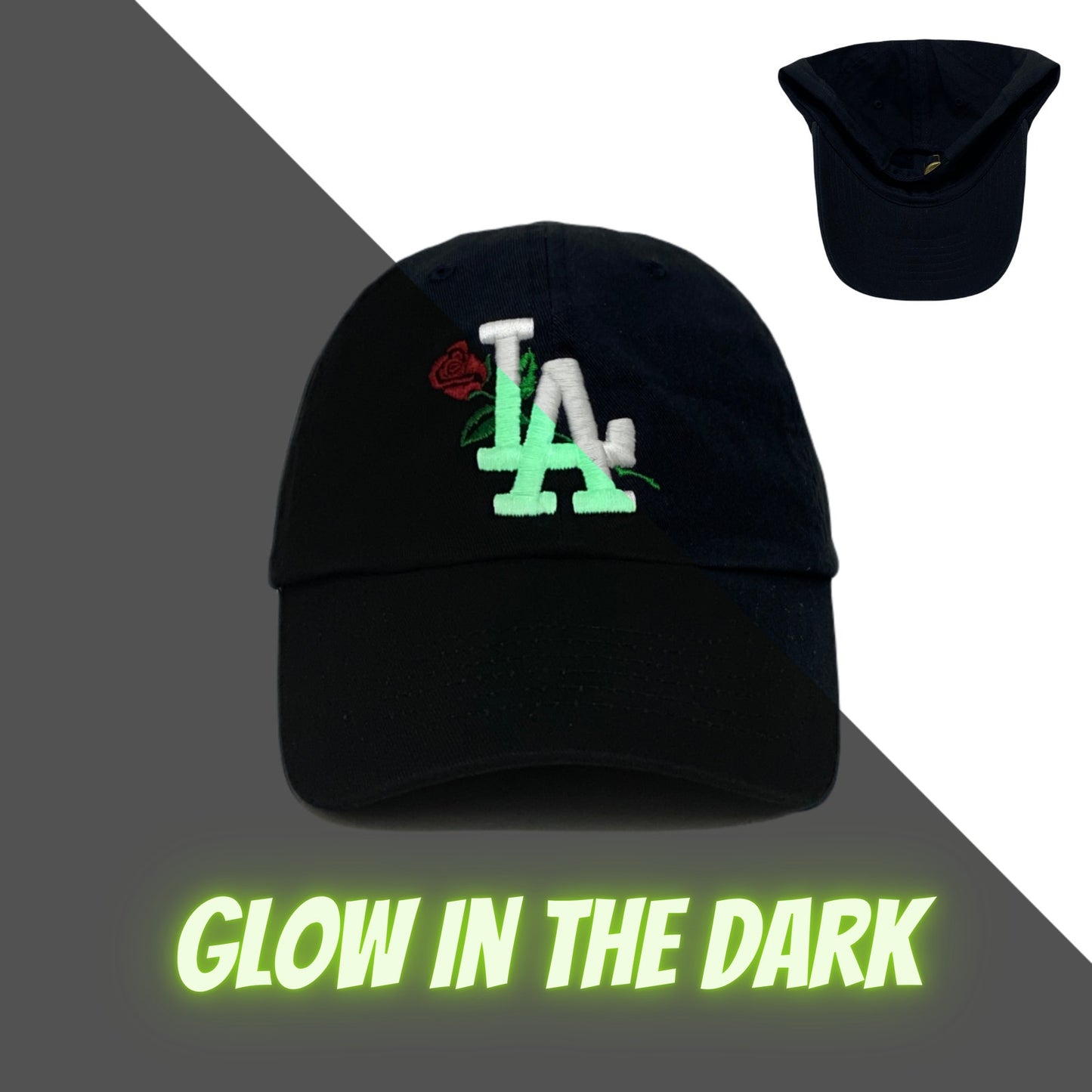 Los Angeles LA Rose Flower White Slouch Dad Hat GLOW In The Dark