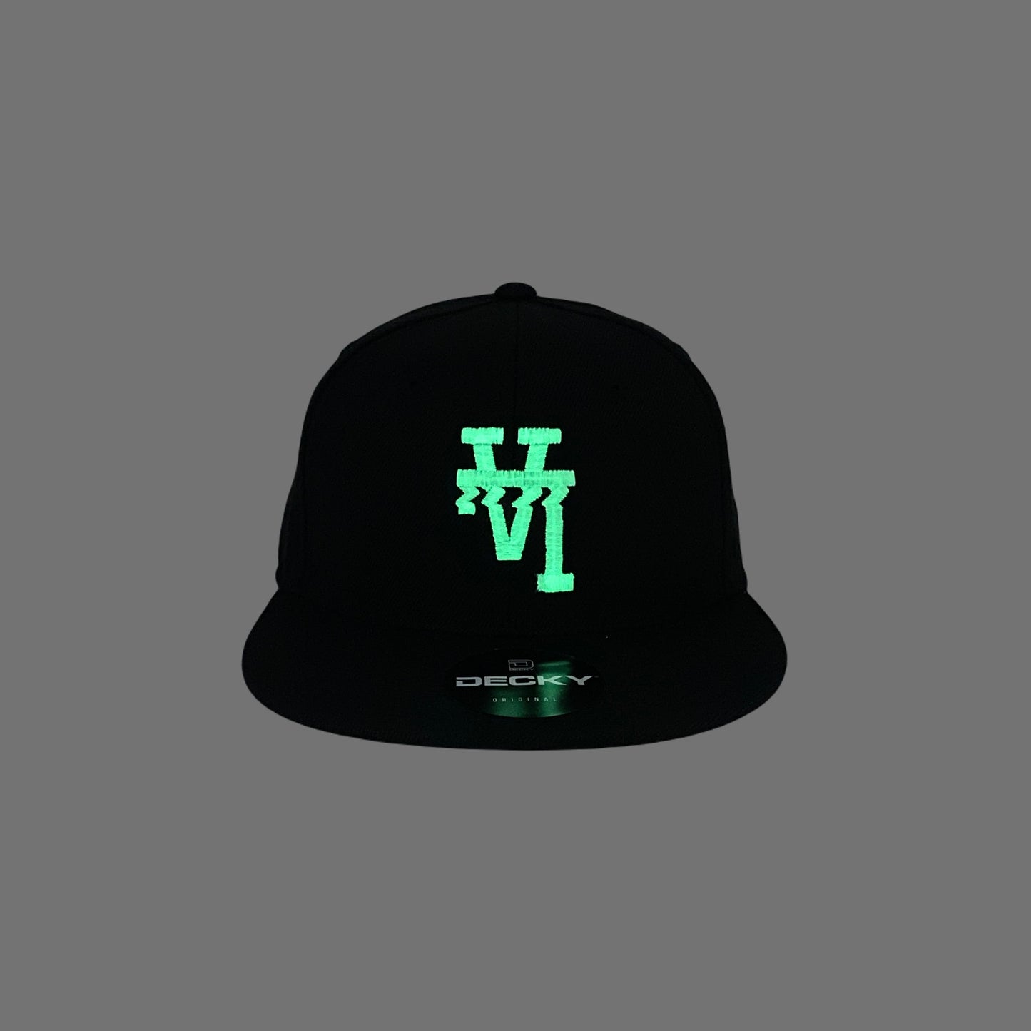 Los Angeles LA Wavy Upside Down Snapback Hat All Black GLOW In The Dark