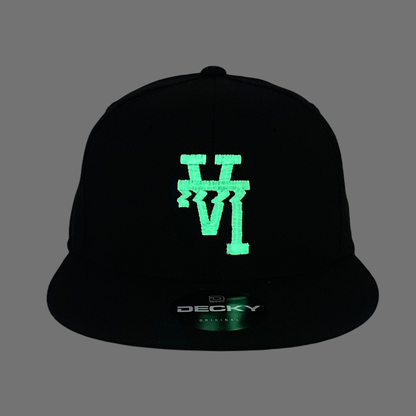 Los Angeles LA Wavy Upside Down Snapback Hat All Black GLOW In The Dark