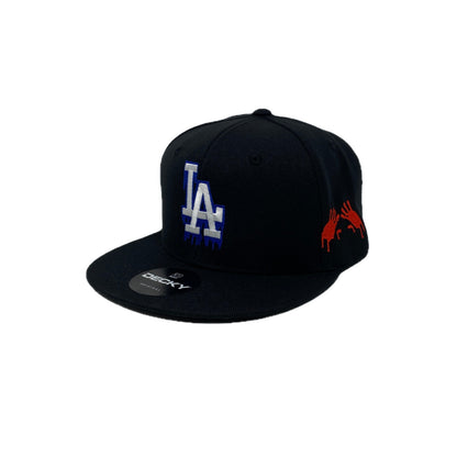 Los Angeles Drip (Red/White/Blue) Hands Snapback Hat All Black