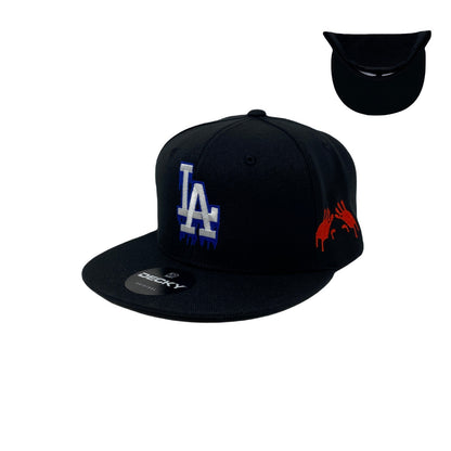 Los Angeles Drip (Red/White/Blue) Hands Snapback Hat All Black