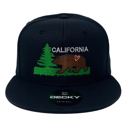 California Brown Bear CA Adventure Love Heart Tree Nature Wildlife Snapback Hat All Black