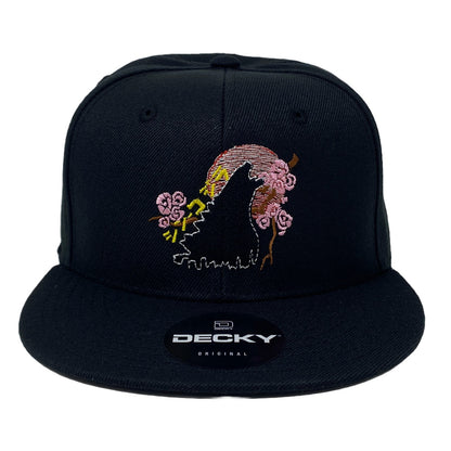 Godzilla Pink Japan Sakura Cherry Blossom Flowers Tokyo Blood Moon Snapback Hat All Black