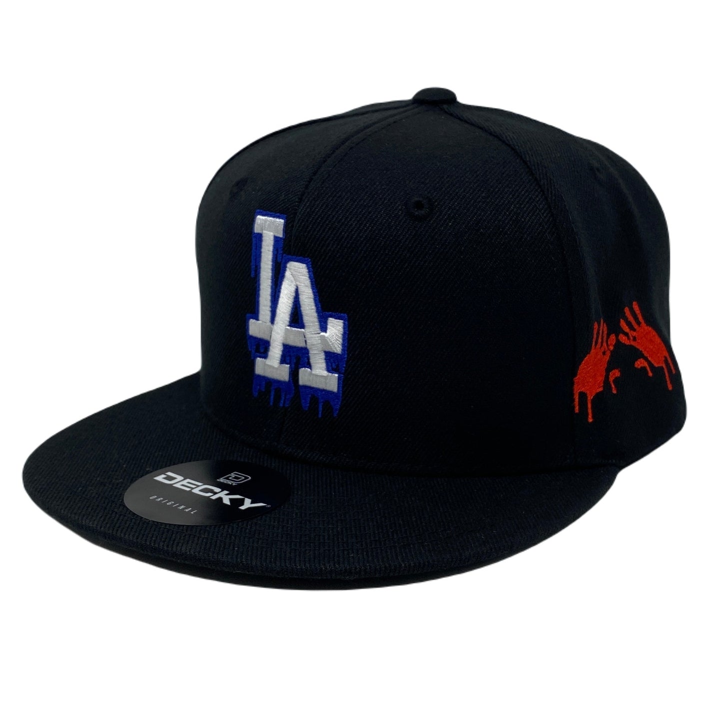 Los Angeles Drip (Red/White/Blue) Hands Snapback Hat All Black