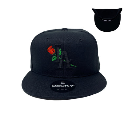 Los Angeles LA Rose Flower Black Snapback Hat All Black