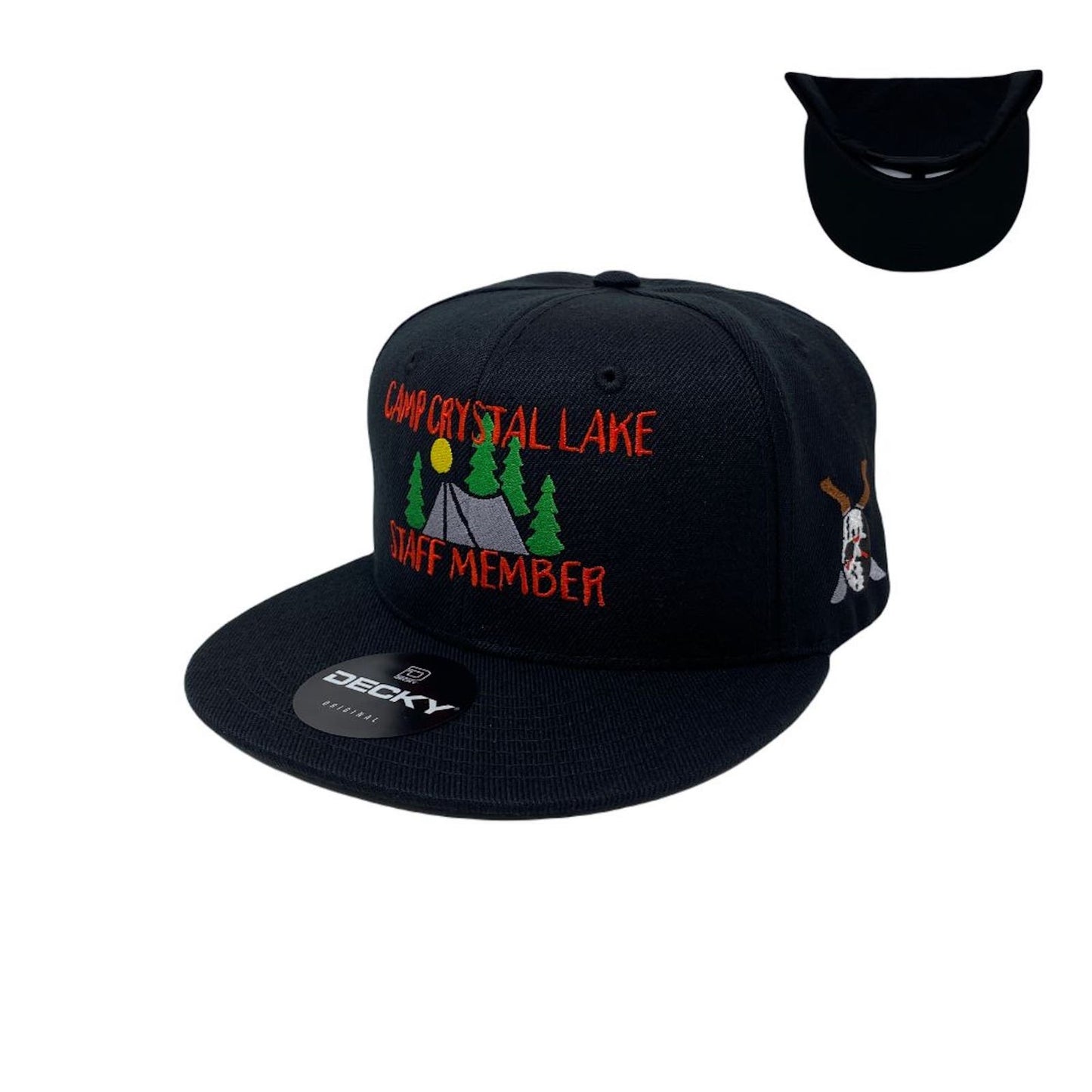 Camp Lake Staff Member Mask Snapback Hat All Black