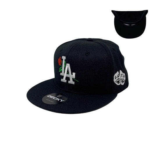 Los Angeles Laugh Now Cry Later WHITE Masks Snapback Hat All Black