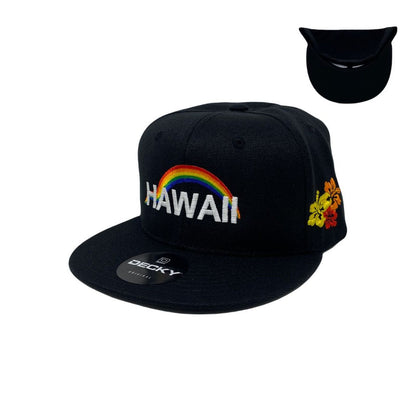 Hawaii Rainbow Snapback Hat All Black