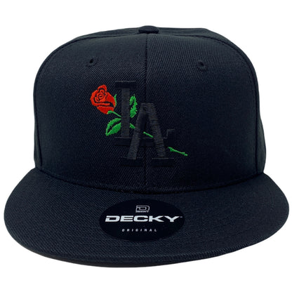 Los Angeles LA Rose Flower Black Snapback Hat All Black