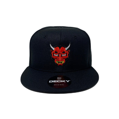 Oni Mask Red Snapback Hat All Black