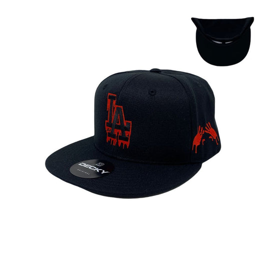 Los Angeles Drip (Red) Hands Snapback Hat All Black