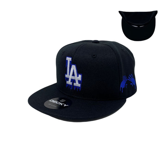 Los Angeles Drip (Blue) Hands Snapback Hat All Black