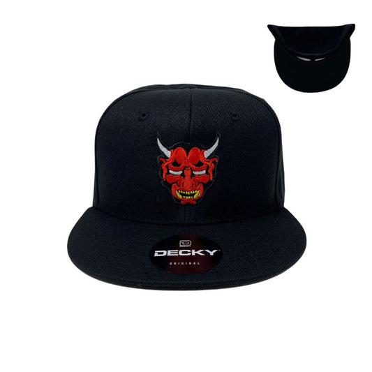 Oni Mask Red Snapback Hat All Black