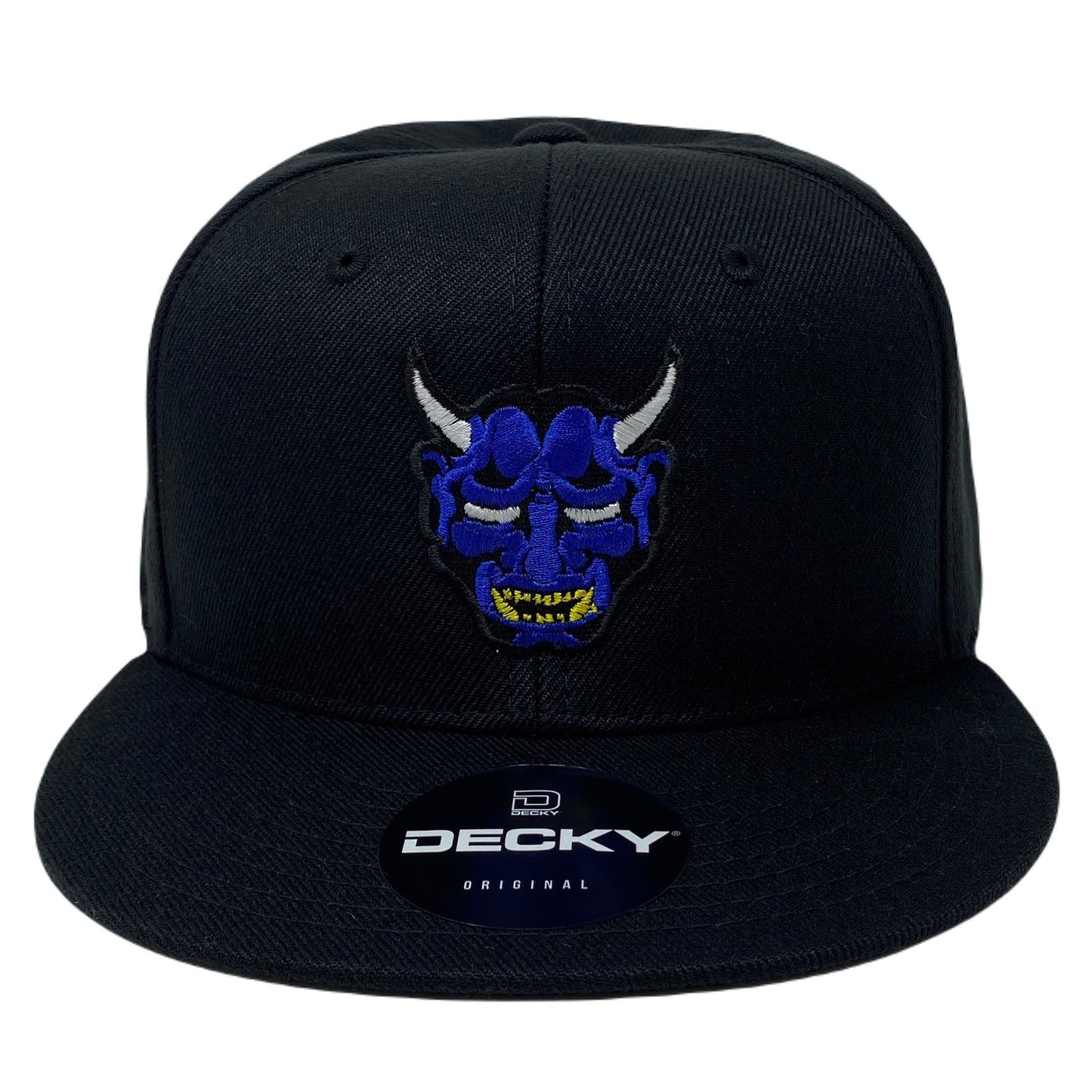 Oni Mask Blue Snapback Hat All Black