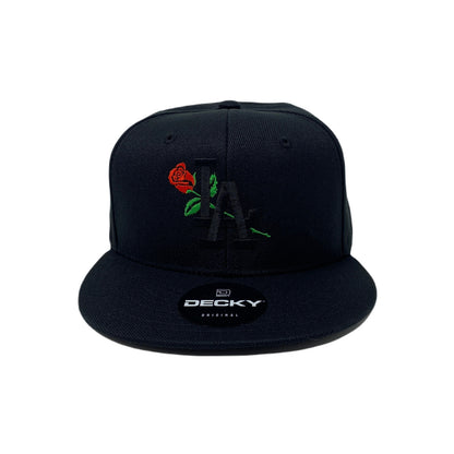 Los Angeles LA Rose Flower Black Snapback Hat All Black