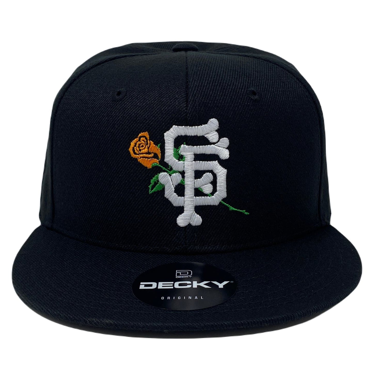 San Francisco Bone Rose Snapback Hat All Black