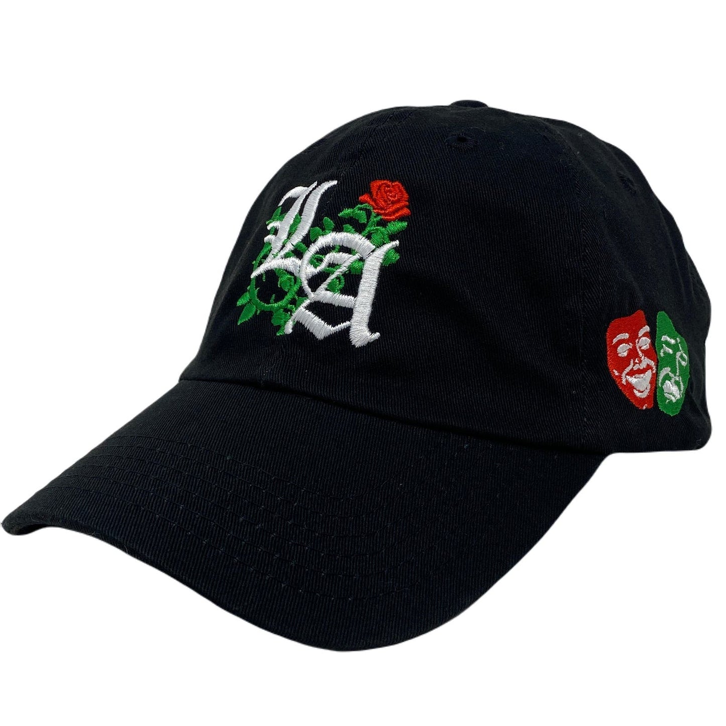 Los Angeles Laugh Now RED Cry Later GREEN Masks Dad Hat