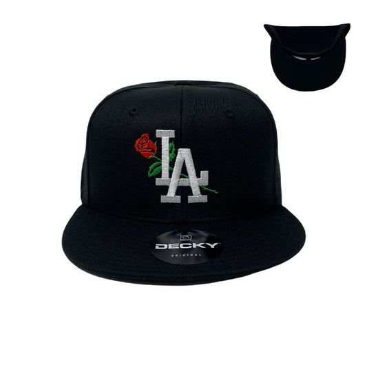 Los Angeles Rose White Snapback Hat All Black