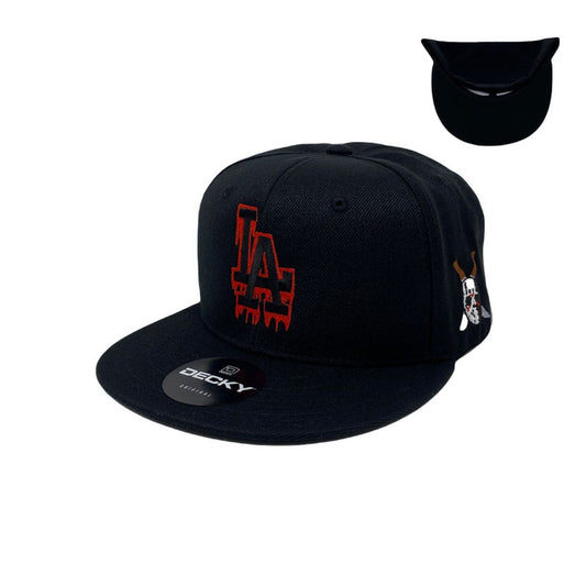 Los Angeles Drip Red (Mask) Snapback Hat All Black