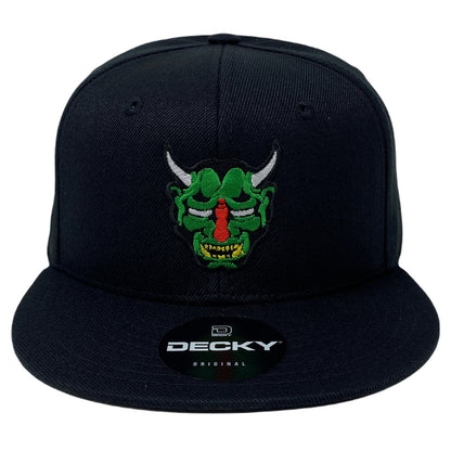 Oni Mask Green Snapback Hat All Black