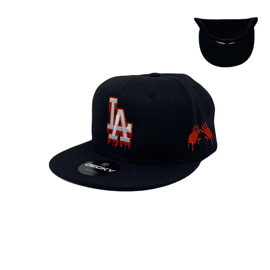 Los Angeles Drip (White/Red) Hands Snapback Hat All Black