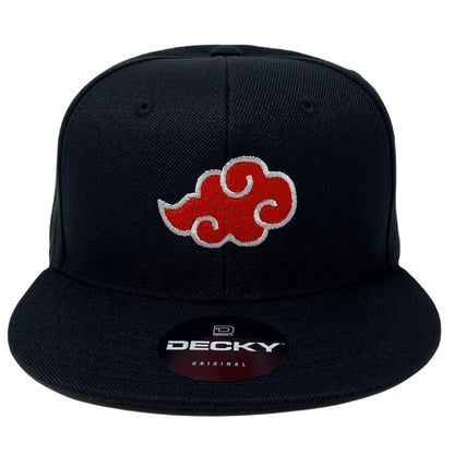 Red Embroidered Cloud Snapback Hat All Black