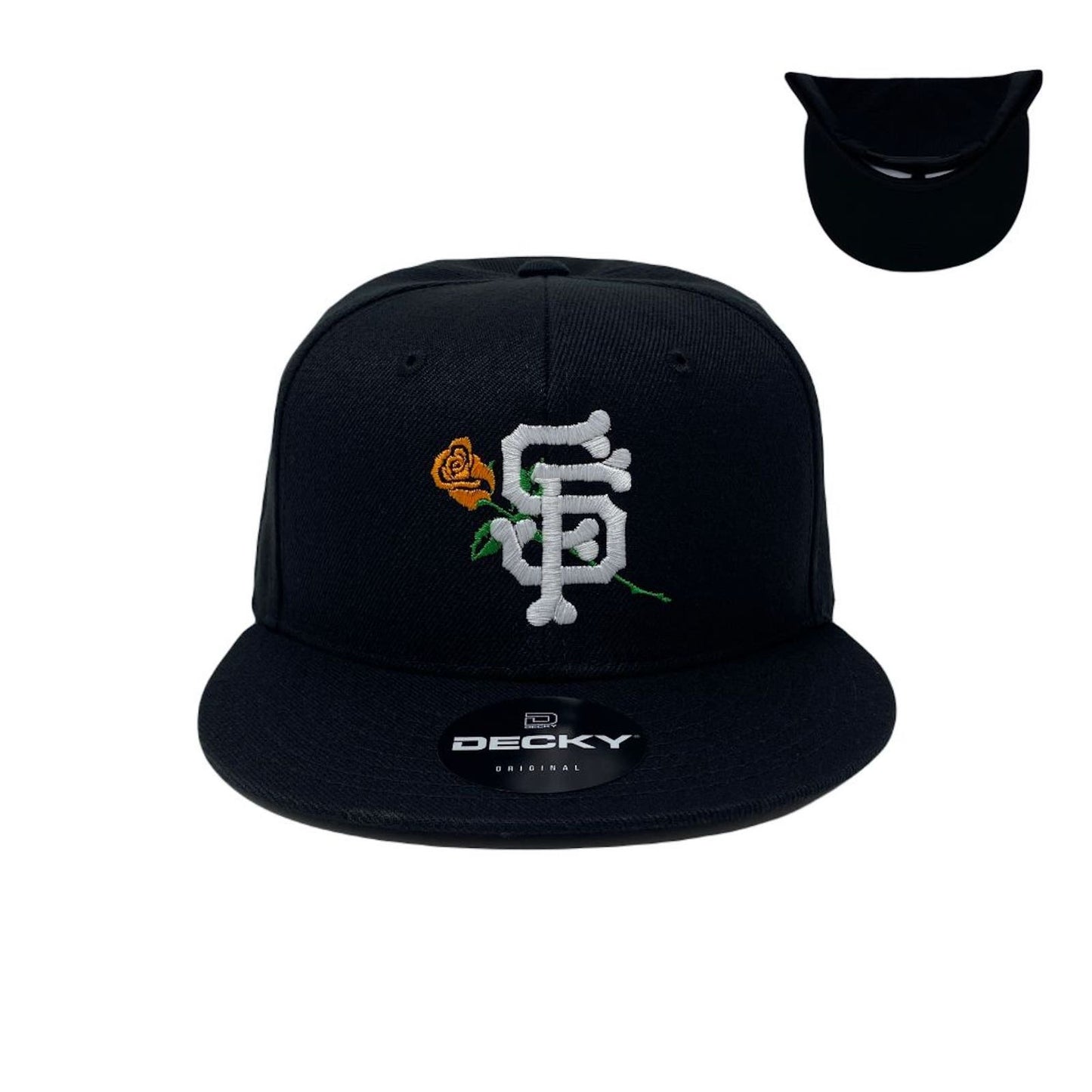 San Francisco Bone Rose Snapback Hat All Black