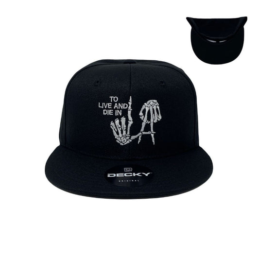 To Live And Die In LA White Snapback Hat All Black