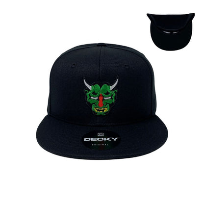 Oni Mask Green Snapback Hat All Black