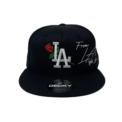 Los Angeles LA Rose With Love Heart Snapback Hat All Black