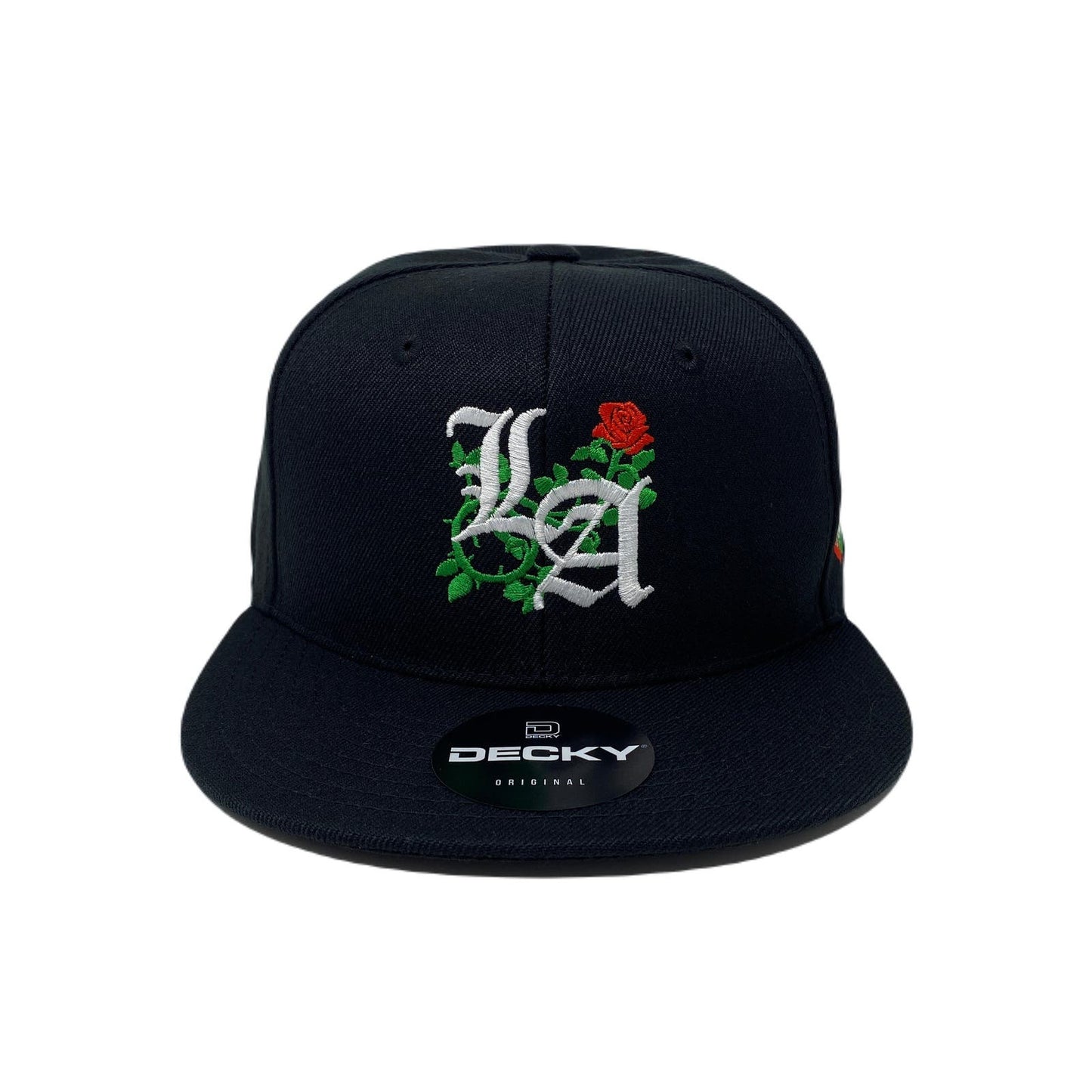 Los Angeles Laugh Now RED Cry Later GREEN Masks Snapback Hat All Black