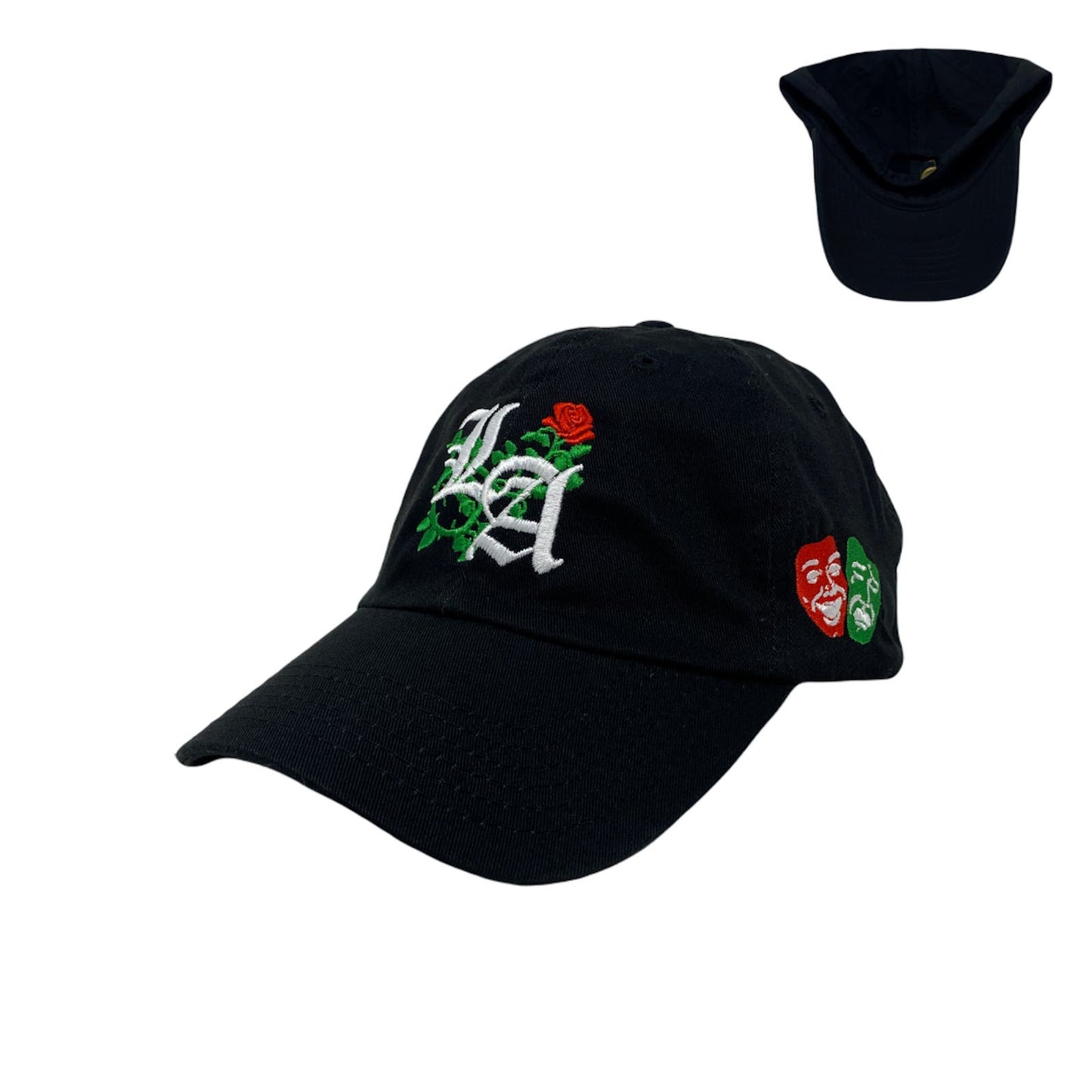 Los Angeles Laugh Now RED Cry Later GREEN Masks Dad Hat