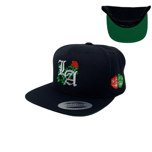 Los Angeles Laugh Now RED Cry Later GREEN Masks Snapback Hat