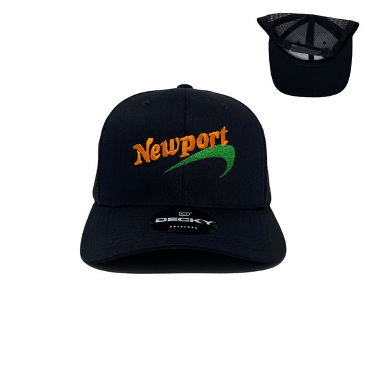 Newport (Orange) Trucker Hat in Black