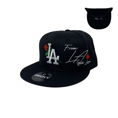 Los Angeles LA Rose With Love Heart Snapback Hat All Black